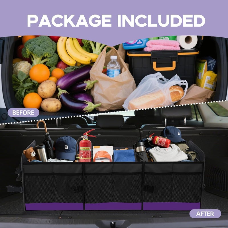 AOPHY Trunk Organizer for Car, Sturdy Storage Organization with Non-Slip Bottom Strips, 95L Large Capacity Cargo Organizer for Suv, Truck, Sedan, Waterproof Portable Car Organizers for Women Men(Purple) - Image 4
